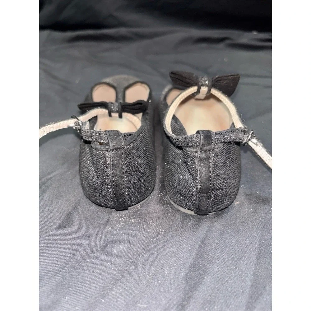 The Children's Place Girls Mary Jane T-Strap Ballet Flats Black Glitter 12